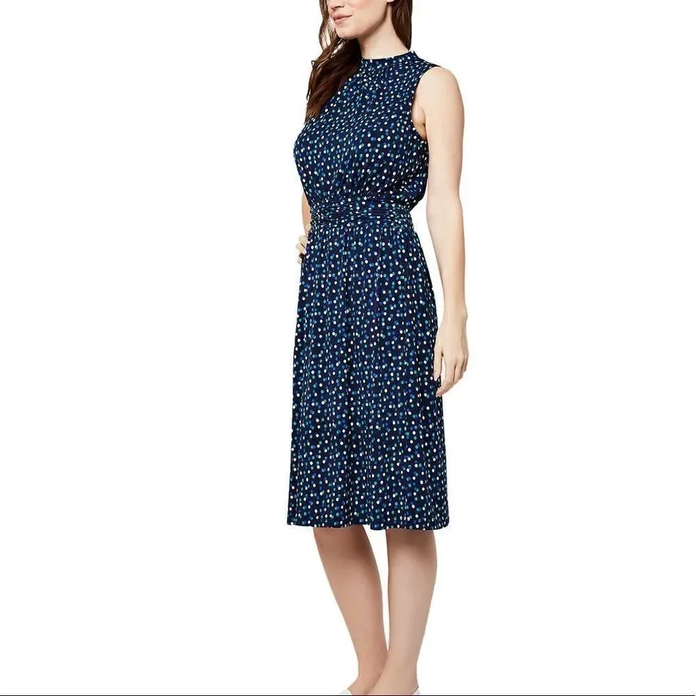 NEW! LEOTA Ladies Aria Dress in Color Blue Twilight Dot Parakeet Print - Picture 4 of 12